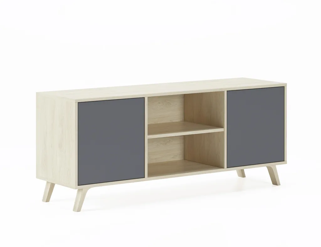 Meuble TV 2 Portes WIND Chêne et Anthracite - Design Scandinave 137cm