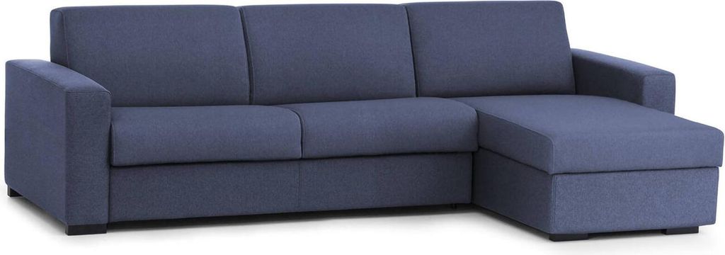 Schlafsofa Alisea, Ecksofa, 100% Italy, Sofa mit Drehöffnung, mit Wendebehälter Halbinsel, mit schmalen Armlehnen, Cm 260x95h90, Blau