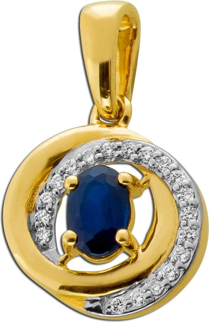 Saphir Anhänger Gold 585 14K nat Saphir Natur Diamanten
