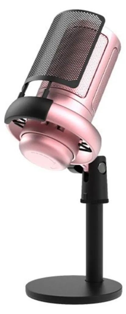 Microphone de bureau rose avec filtre antipop pour PC et streaming USB