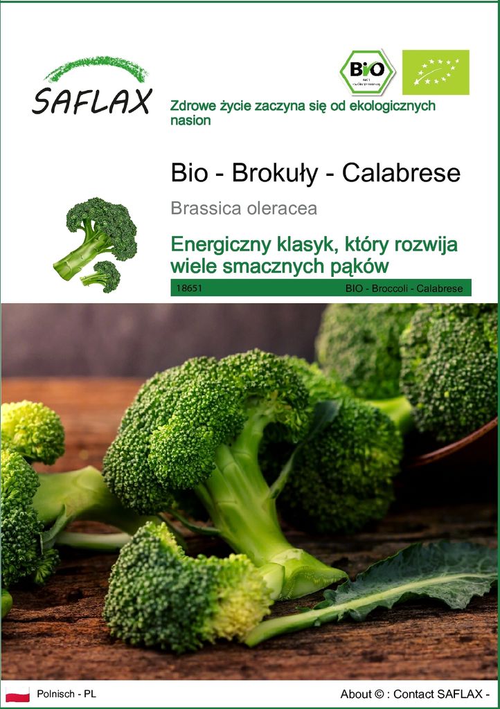 SAFLAX - Bio - Brokuły - Calabrese - 100 Nasiona - Brassica Zdjęcie produktu 