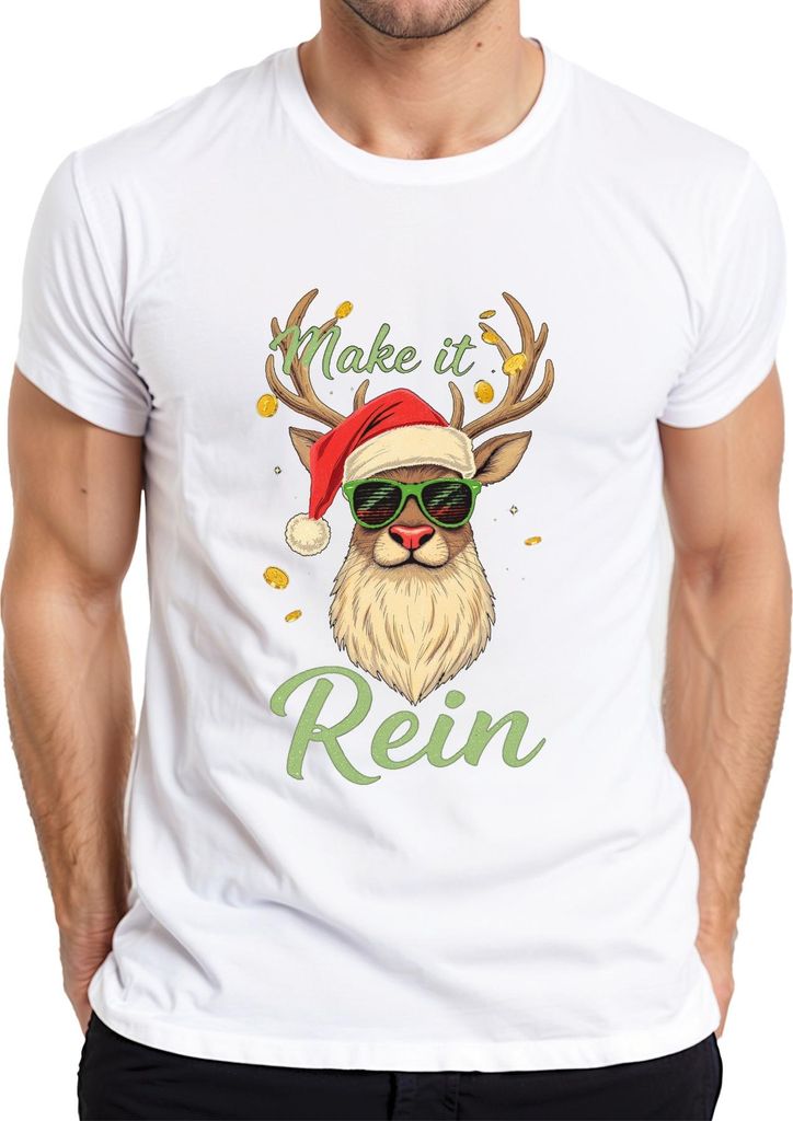 Make it Rein Rentier Sonnenbrille Weihnachten lustig Geschenk Herren T-Shirt, Weiß, XXL