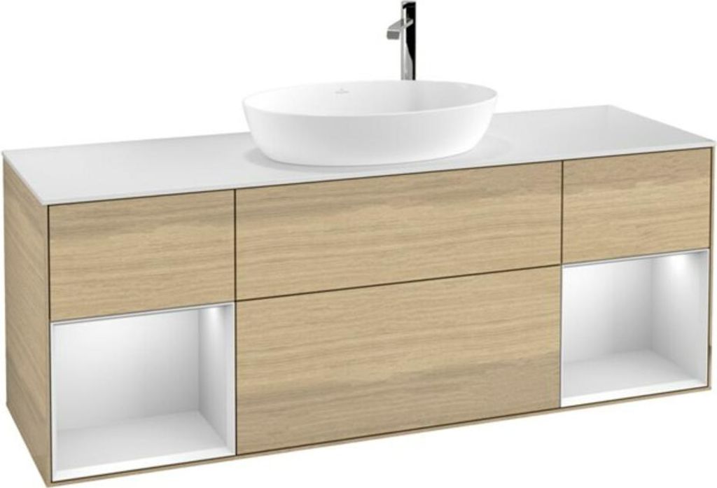 V&B Waschtischunterschrank Wandbeleuchtung Finion 160cm, Pl wh. m, Reg wh. m Lac, Oa ven