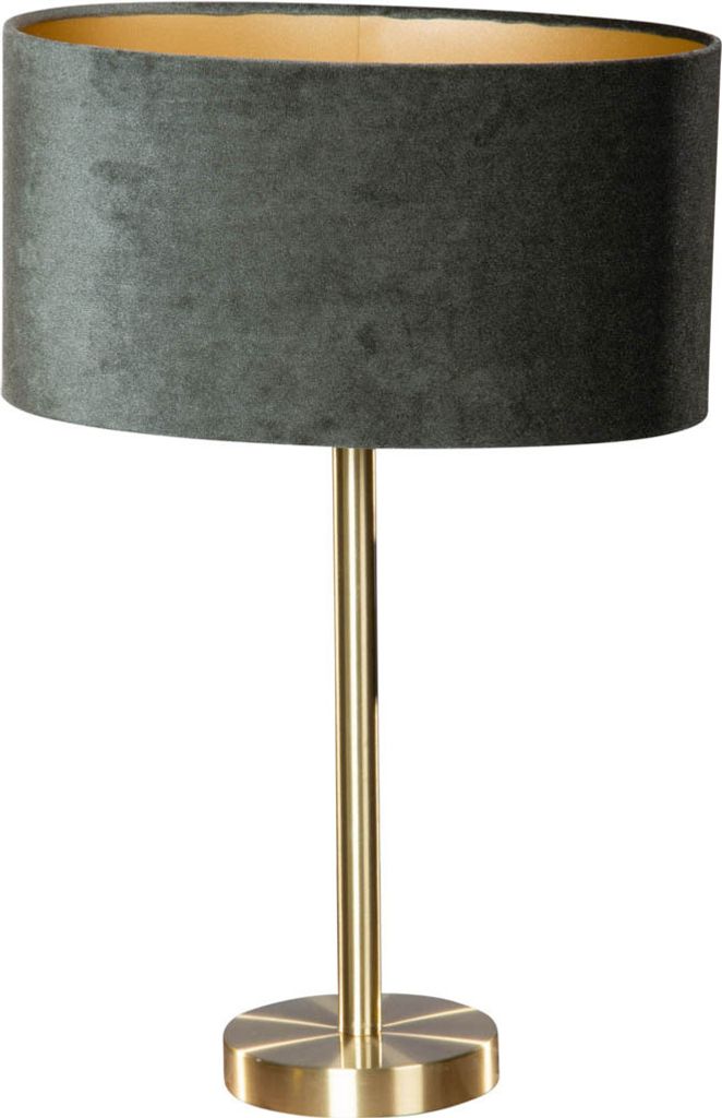 QAZQA - Modern Tischleuchte I Tischlampe I Lampe I Leuchte Messing mit ovalem Samtschirm Grün 35cm - Simplo I Wohnzimmer I Schlafzimmer - Stahl L...