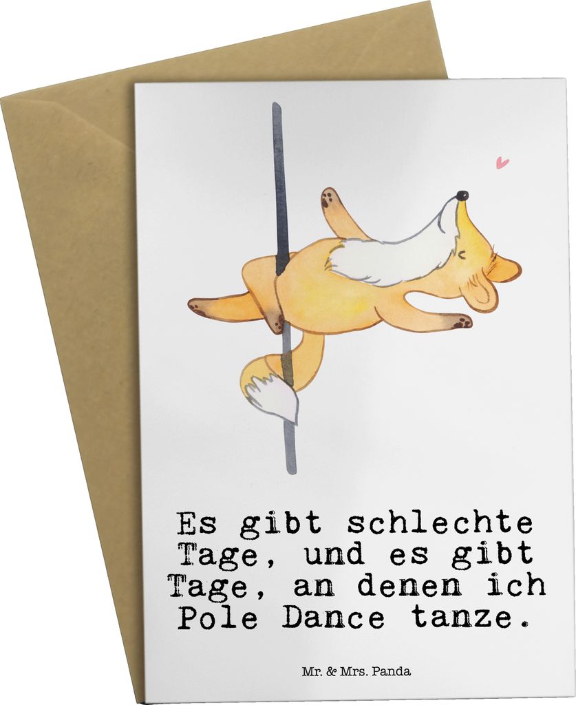 Mr. & Mrs. Panda Grußkarte Fuchs Poledance - Weiß - Geschenk, neujahrskarte, kommunionskarte, Grußkarten, einladungskarten, Pole Dance, Tanz, Ta...