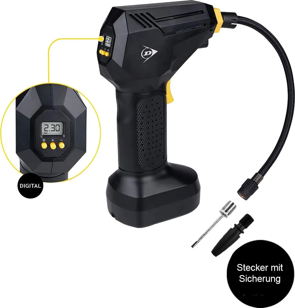 Mini compresseur 150 PSI Dunlop numérique 12V avec kit de gonflage - 12