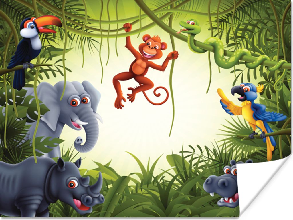MuchoWow Poster Illustration - Wildlife - Dschungel - Jungen - Baby - Mädchen 120x90 cm - Wandbild