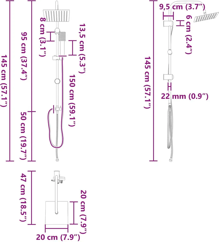 Système de douche pour rénovation salle de bain noir inox 47 x 95 cm - 8