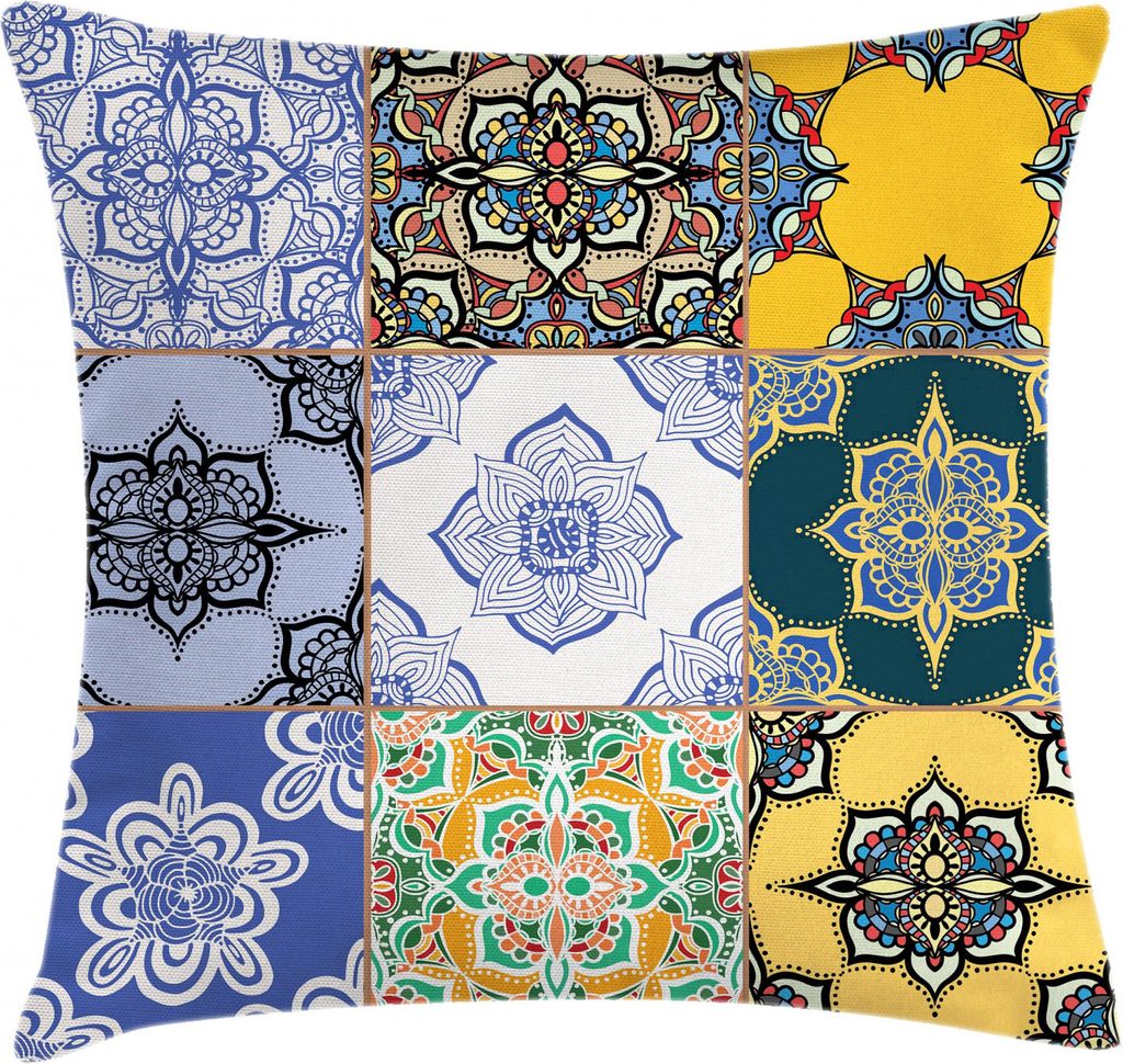 ABAKUHAUS Bunt Kissenbezug, Boho Portugiesische Fliesen, Waschbar mit Reißverschluss Kissenhülle mit Farbfesten Klaren Farben Beidseitiger Druck,...