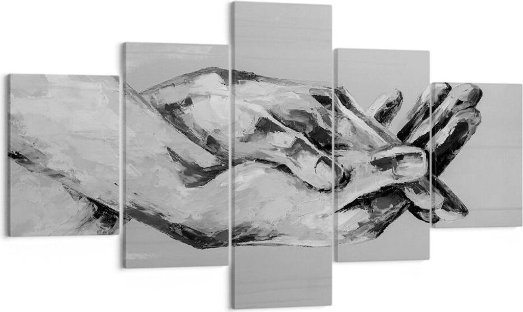 Bild auf Leinwand - Leinwandbild - 5 Teile - Handschriftlich Hände Schwarzweiß - 125x70cm - Wand Bild - Wanddeko - Wandbilder - Leinwanddruck - B...
