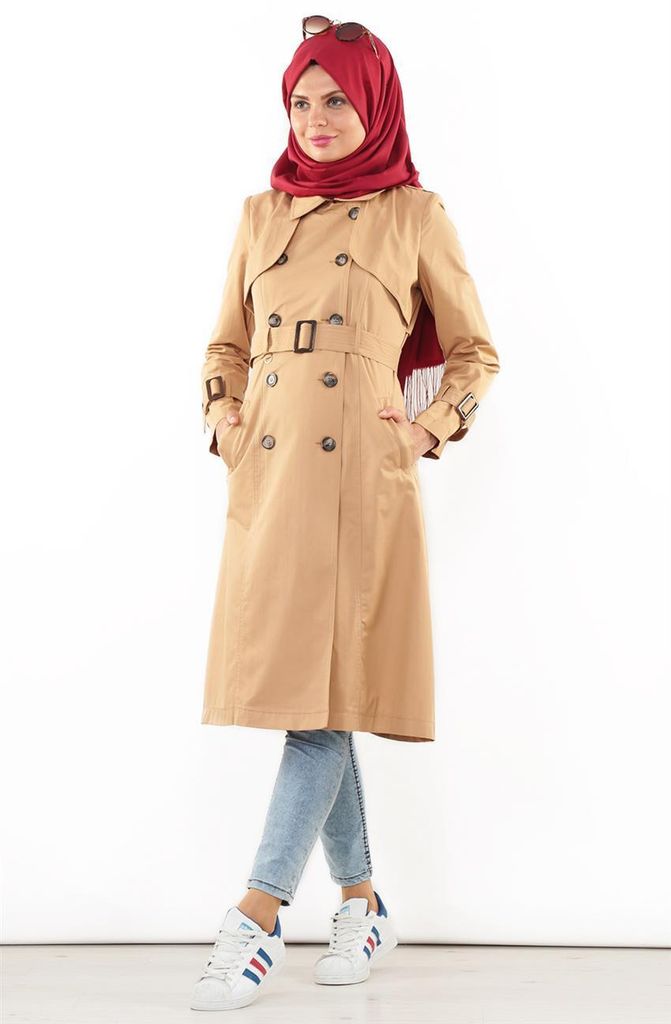 Damen Mantel Trenchcoat Jacke Kamelbraun 40 Langmantel V-669