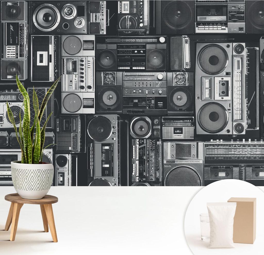 Fototapete - 208x146 cm - Tapete - Wandtapete - Wandbilder - Dekofolie - Tapete Folie - Wand - Dekoration - Wohnzimmer - Retro-Radio