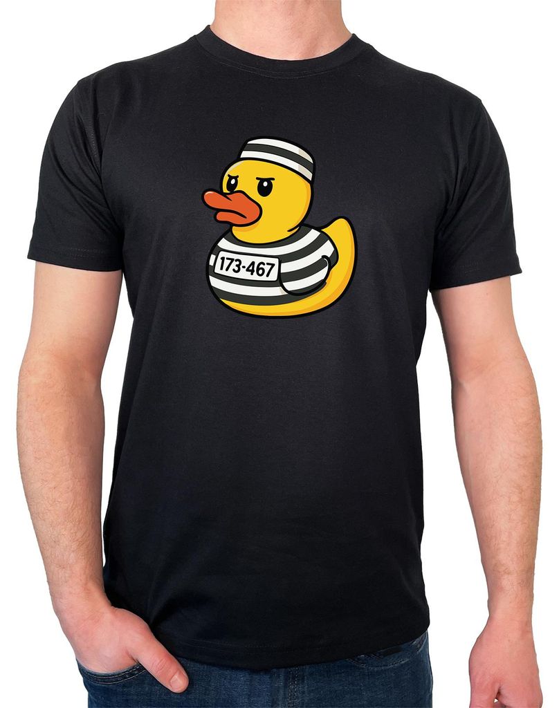Huuraa Herren T-Shirt Quietscheente Gefängnis Gummiente Knast XXL Black Bio Baumwolle Fairtrade Herrenshirt Geschenkidee
