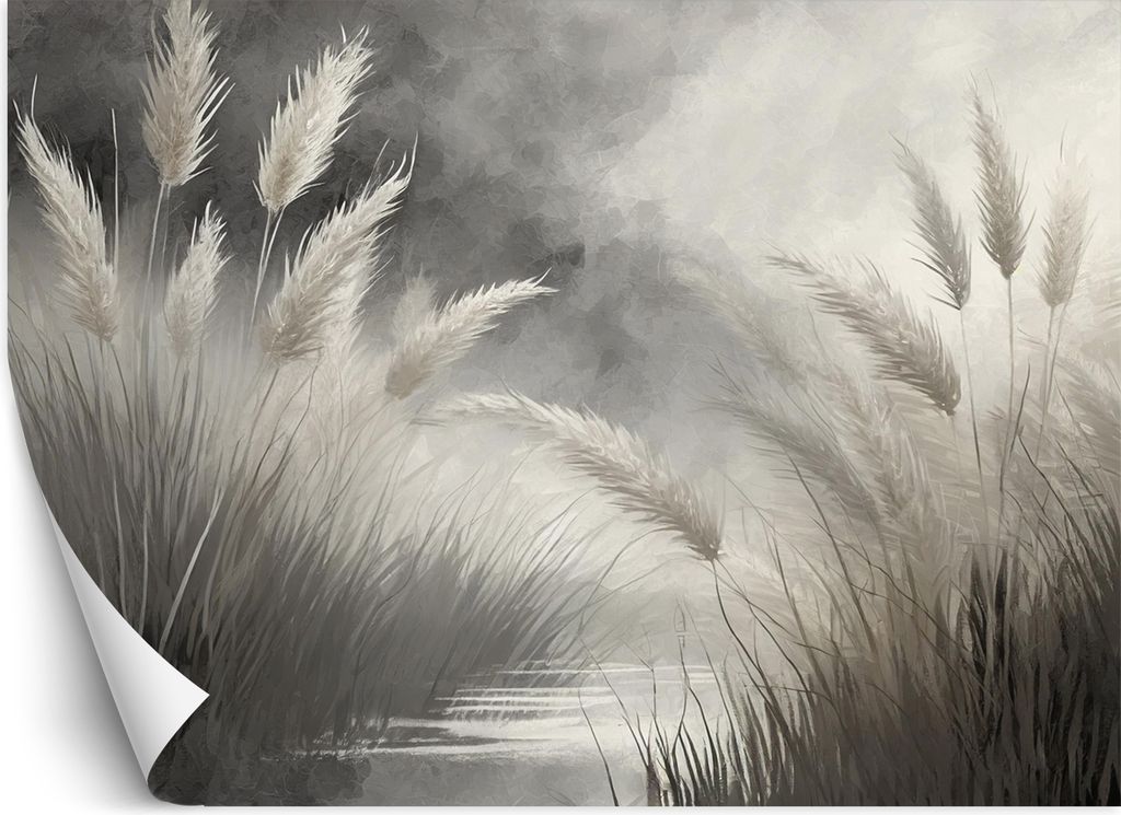 Vlies fototapete Schilfgras Natur Botanik 350x245 cm Feeby Grau inkl. Kleber einfache Montage