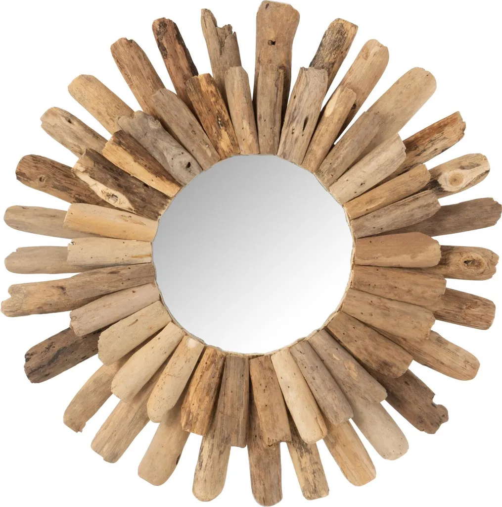 Miroir Mural Rond Style Nature Naturel en Bois Flotté J-Line - 60 cm Ø