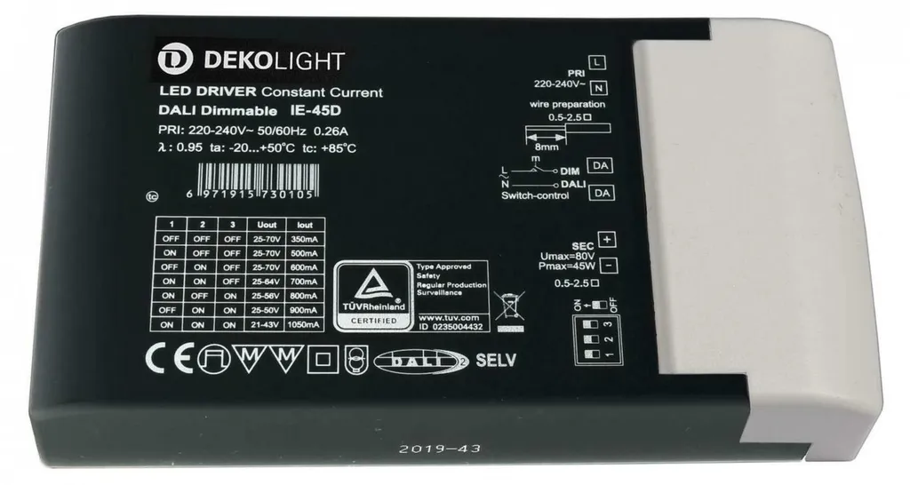 Driver LED Anti-Scintillement Ideal Lux Lika 25W 600mA DALI 268002