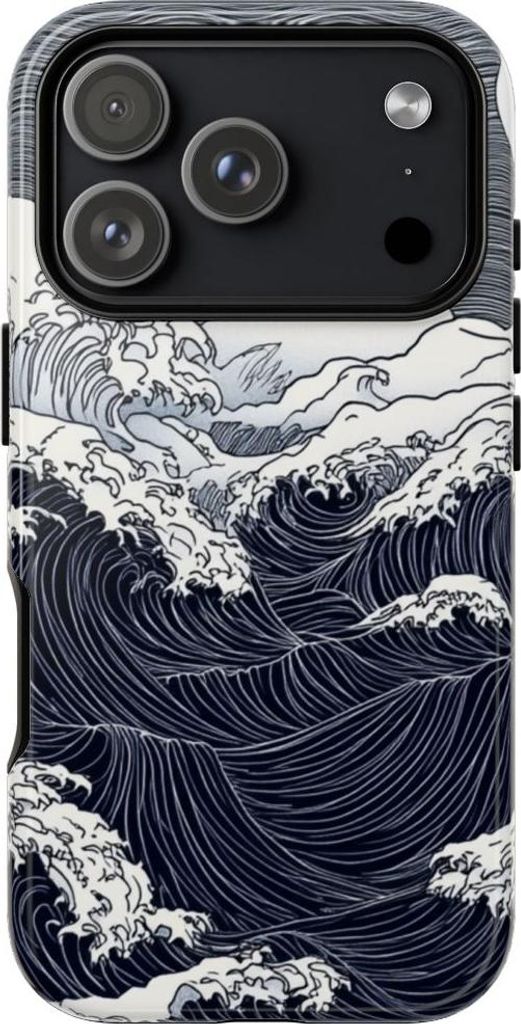 Monochrome Meereswellen und Vollmond – Hülle Kompatibel mit iPhone 17 Pro
