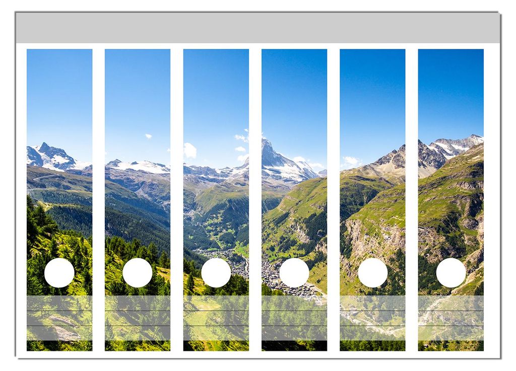 Wallario Ordnerrücken Sticker, selbstklebend für breite Ordner, 6 Stück, Motiv Sommerliches Alpenpanorama