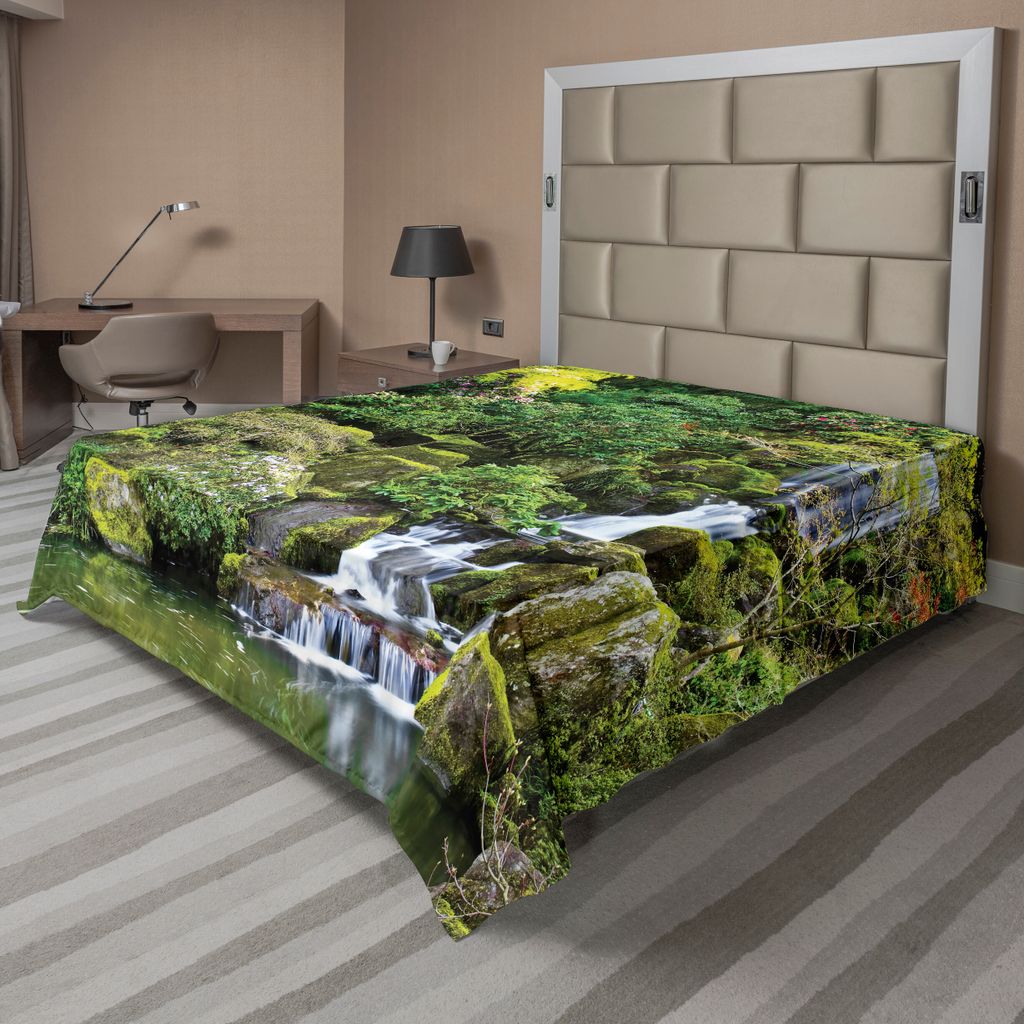 ABAKUHAUS Garten Bettlaken, Teich Im Asiatischen Stil Garten Arboretum Bäume Bush Foliage Rocks Waterscape Bild, weiches bequemes oberes Bettlaken...