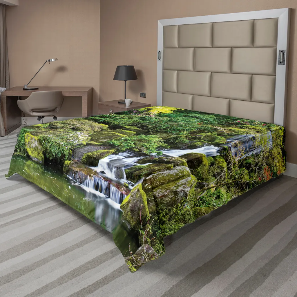 Drap de lit infroissable motif arboretum vert blanc 244x205 cm entretien facile
