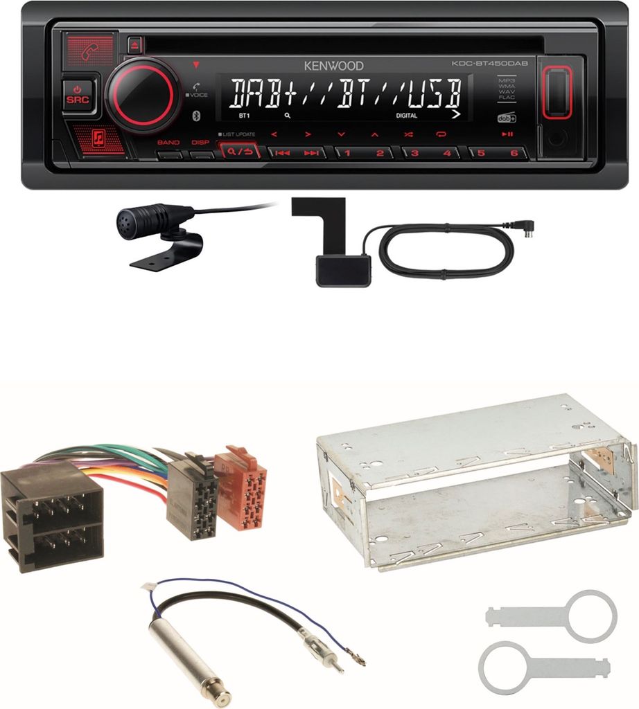 Kenwood KDC-BT450DAB Bluetooth DAB Einbauset für Golf 4 Passat 3B Polo 6N 9N Lupo