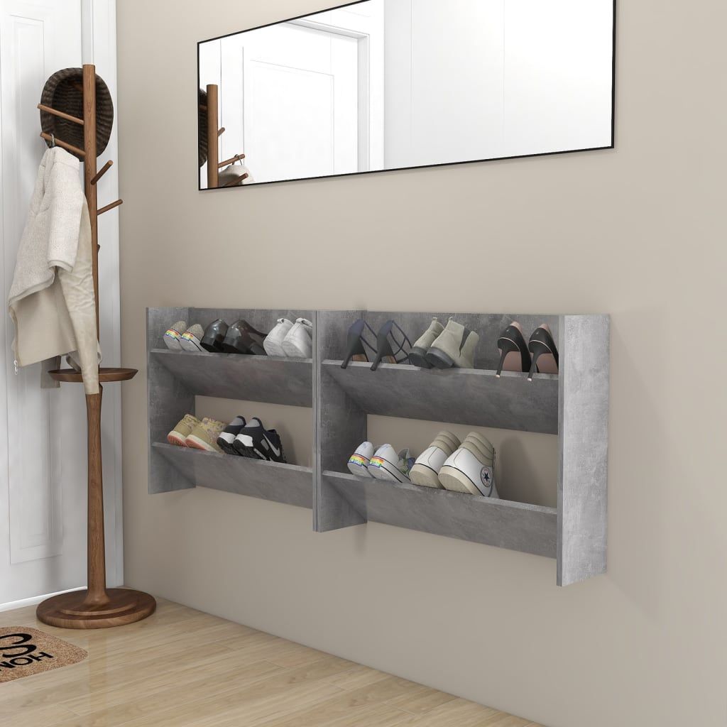 The Living Store Wand-Schuhschränke 2 Stk. Betongrau 80x18x60 cm Holzwerkstoff