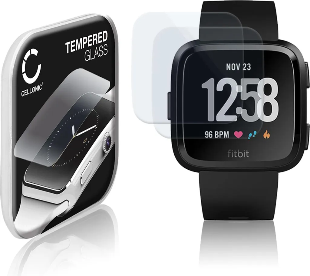 2x Vetrino protettivo 9H CELLONIC compatibile con FitBit Versa (2.5D per smartwatch braccialetto fitness 0,30mm Full Glue) colore Trasparente protezione display screen protector