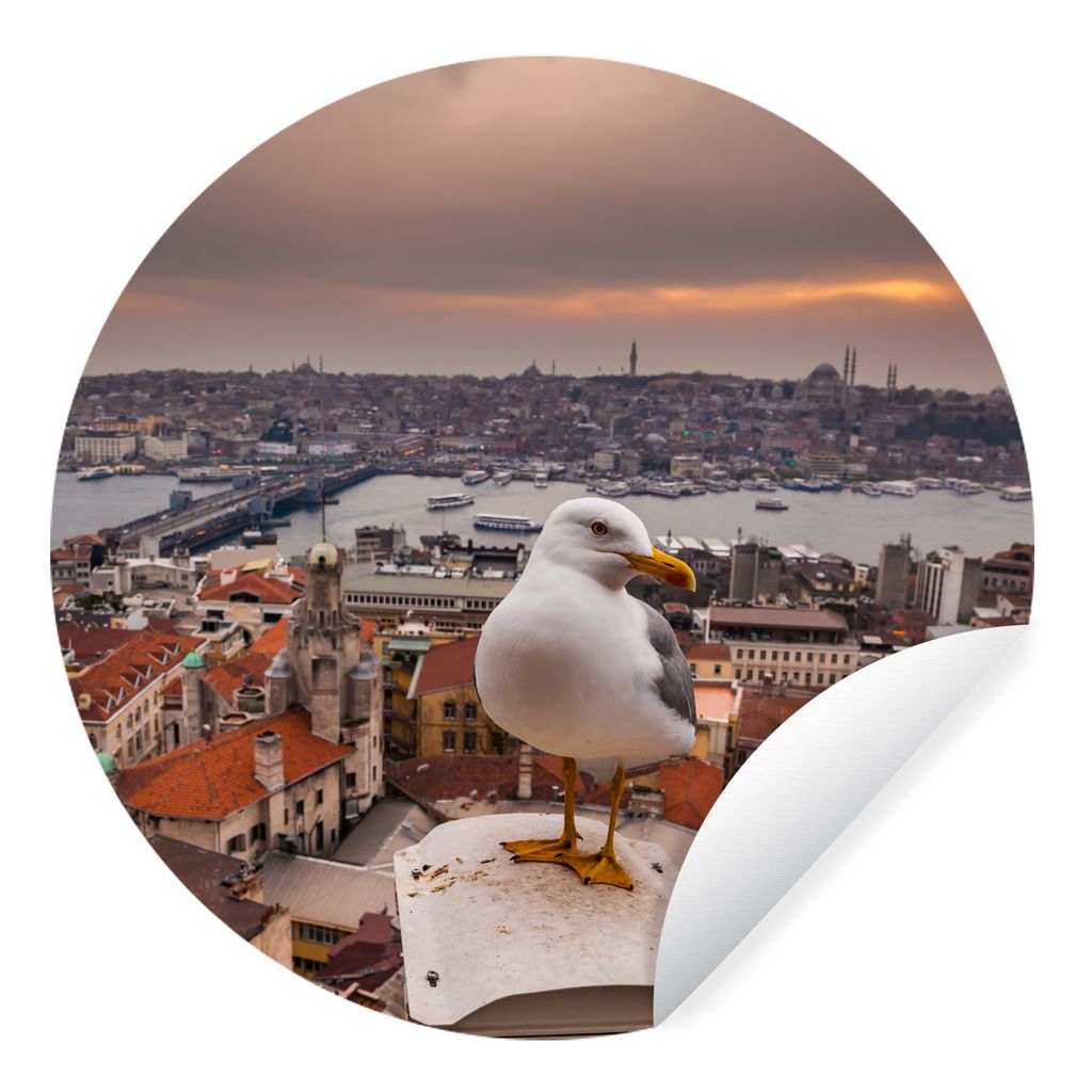 MuchoWow Runde Wandtattoo - Wandsticker Tapete Aufkleber Seemöwe - Istanbul - Architektur Ø 100 cm Selbstklebend und Repositionierbar - Wandauf...