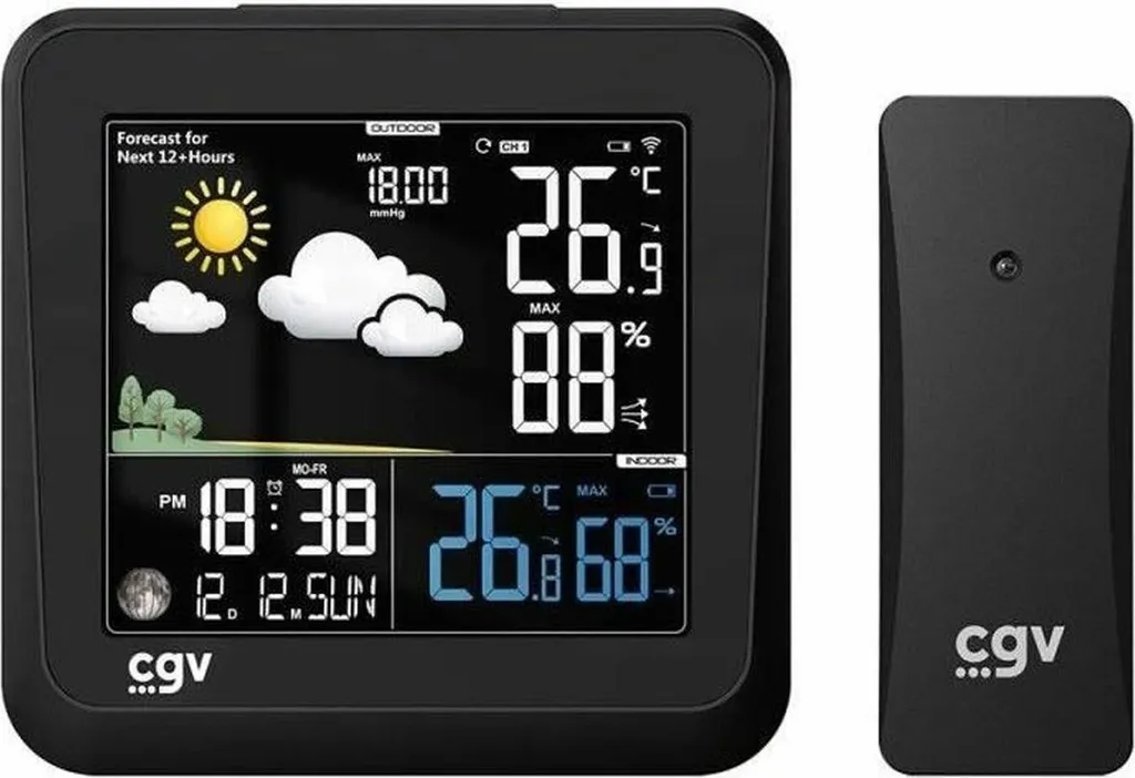 CGV 19001 Noir : Thermomètre Hygromètre Intérieur et Extérieur LCD