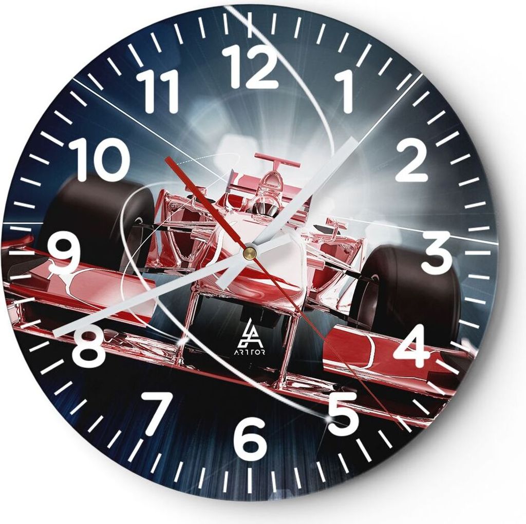 Wanduhr - Rund - Glasuhr - Formel Geschwindigkeit Motor - 30x30cm - Schleichendes Uhrwerk - Lautlos - zum Aufhängen bereit - Dekoration Modern - W...