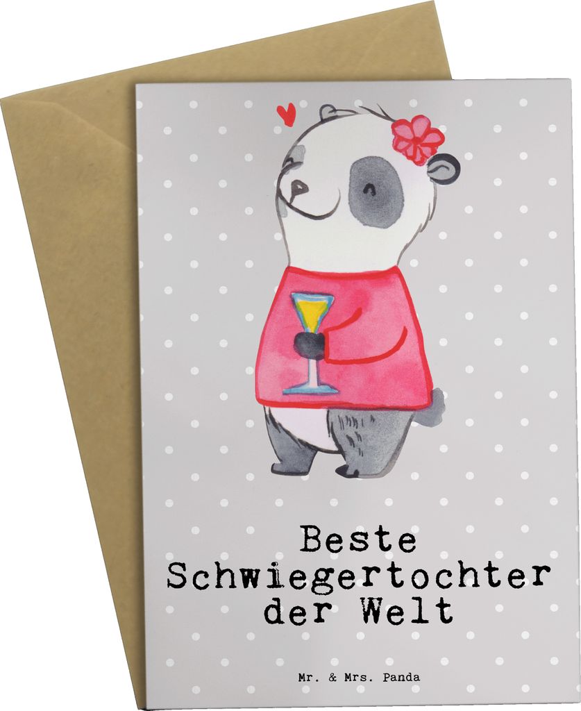 Mr. & Mrs. Panda Klappkarte Panda Beste Schwiegertochter der Welt - Grau Pastell - Geschenk, osterkarten, Beileidskarte, einladungskarten, Schenken...