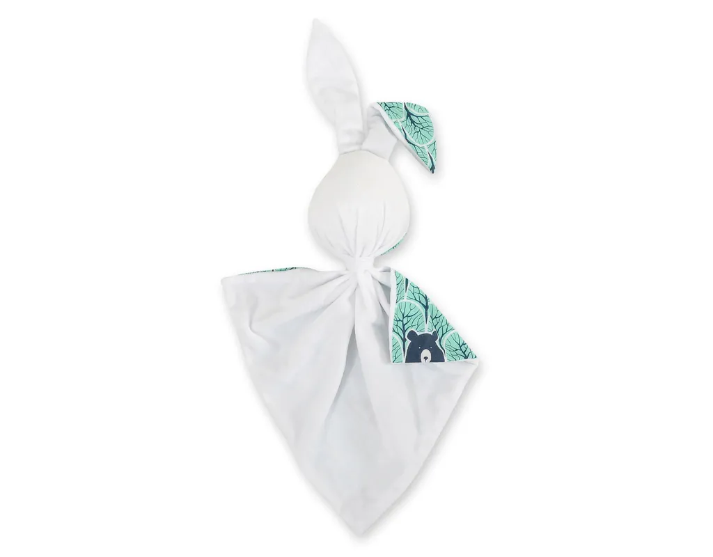 Lapin en peluche double face forêt de menthe et blanc réversible 25cm