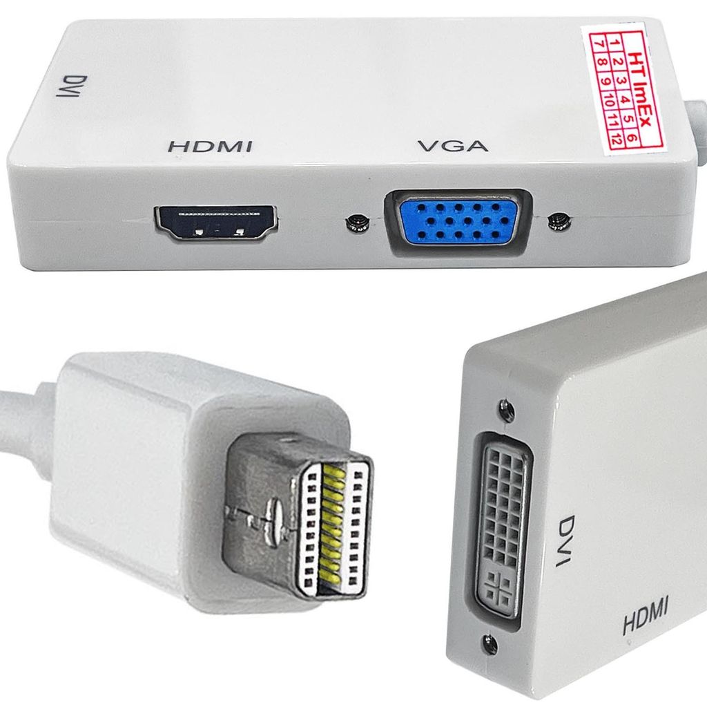 3 in1 Mini DP Display port to HDMI DVI VGA Adapter Cable compatible with MacBook