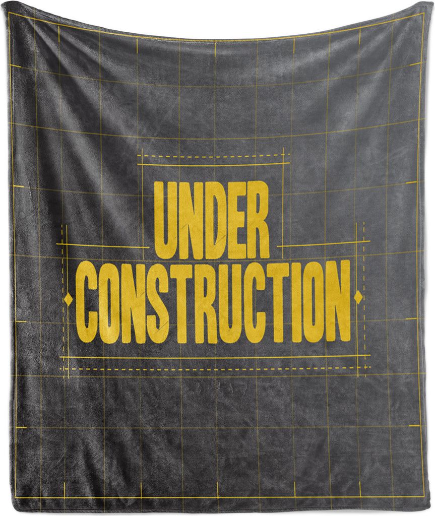 ABAKUHAUS Die Architektur Weich Flanell Fleece Decke, Im Bau Beschriftung Warnzeichen auf einem Graustufen-Hintergrund, 175 x 230 cm, Dunkelgrau un...