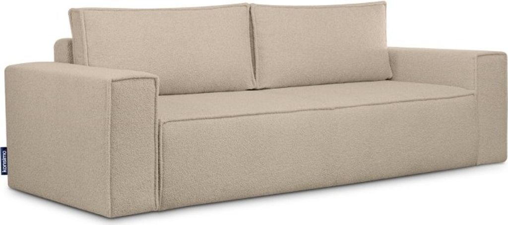 KONSIMO Schlafsofa 3 Personen zeitloses Design mit weiche Sitzfläche und hohe Rückenlehne "NAPI II" ,hellbeige, Bouclé-Stoff, Modern, 244x89x101 cm