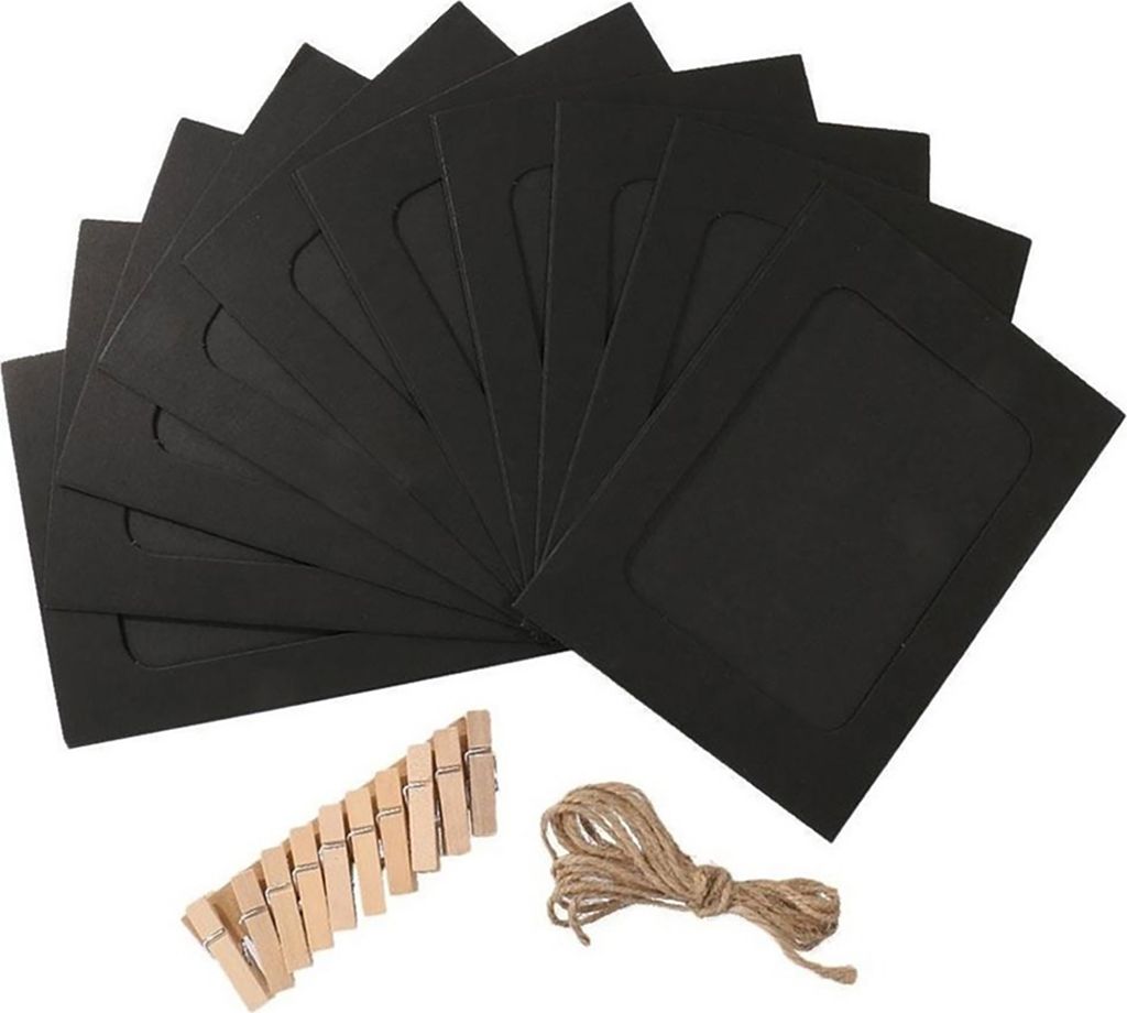 1 Set Hanging Photo Frames Verstellbares hängendes Seilstaub-Sichtpapier DIY Photo Collage Frames Home Dekoration-Schwarz