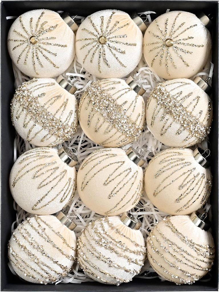 12 Stück Samt-Weihnachtskugeln, beflockte Weihnachtskugeln, bruchsichere Kunststoffkugeln, Hängedekoration für Weihnachten, Hochzeiten und Feiern