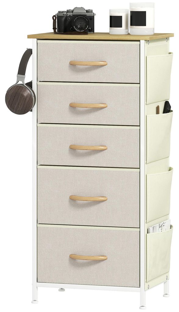 HOMCOM Kommode met 5 lades, gemaakt van vliesmateriaal, met Productafbeelding 