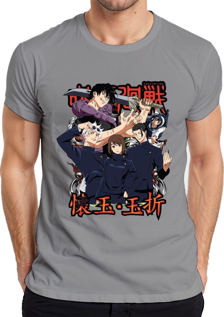 Jujutsu Kaisen Anime Manga Fluchmagie Sukuna Gojo Yuji Geschenk Herren T-Shirt, Grau, XL