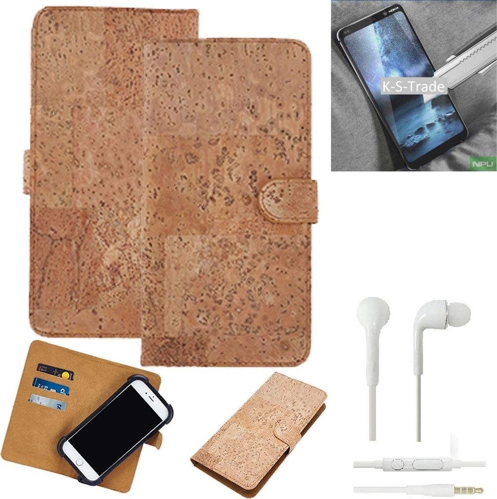 K-S-Trade Hülle kompatibel mit Nokia 9 PureView + in ear Kopfhörer Kork Handyhülle Cover Schutzhülle TPU Case Bumper in Hellbraun, (1x)