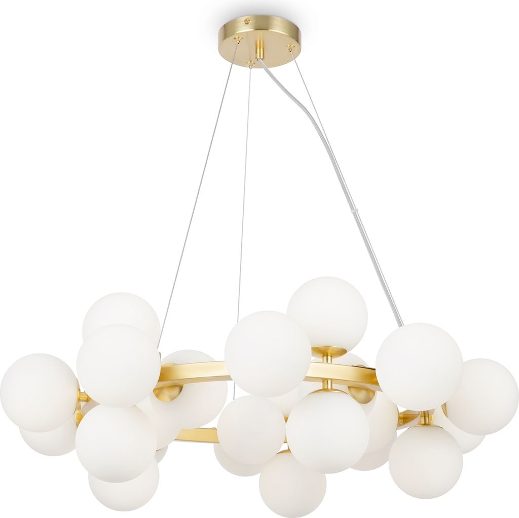 Lampa wisząca, szkło metalowe, złoty mat-biały, D 69 cm Zdjęcie produktu 