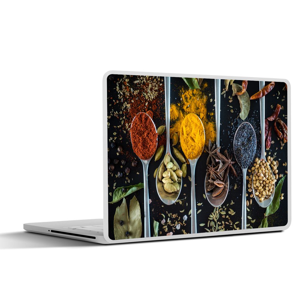 MuchoWow Laptop Aufkleber Sticker Cover Kräuter - Löffel - Gewürze - Schwarz - Küche 31x22.5 cm - Laptop-Deko