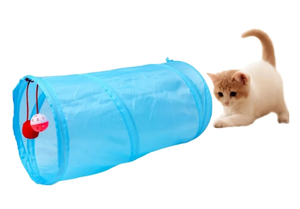 Tunnel de jeu chat 50 cm bleu - Textile résistant et design compact - 3