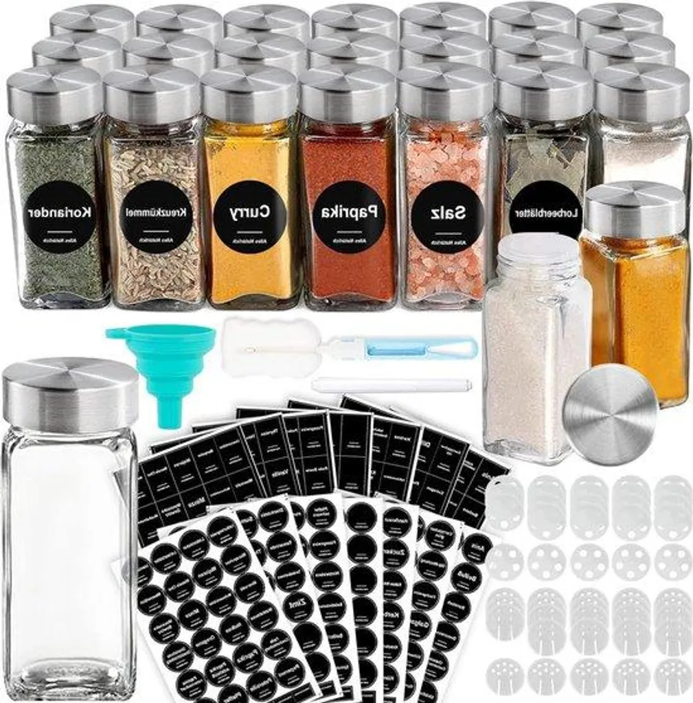 Fini le désordre en cuisine : 24 pots à épices en verre carrés 120ml