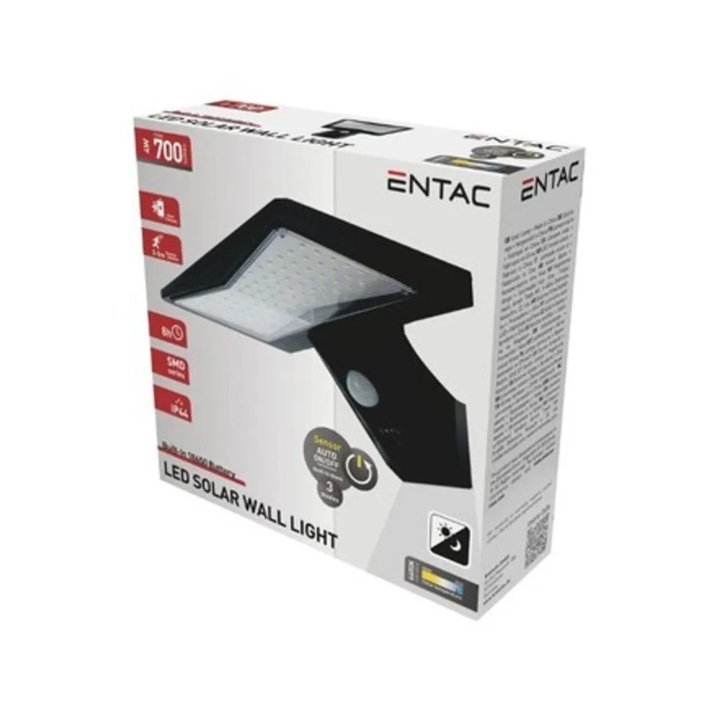 Applique Murale Solaire LED 4W 700lm Entac avec Détecteur Intégré