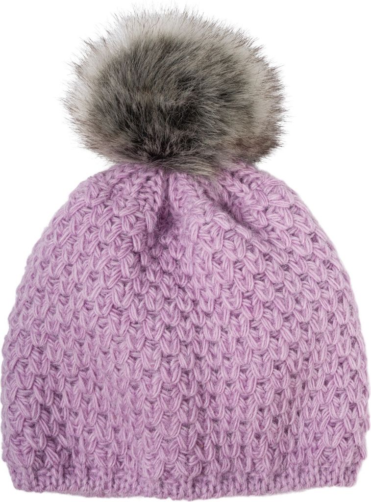 styleBREAKER Kinder Bommelmütze Gehäkelt mit V-Muster, Warmes Thermo Fleece Futter, Winter Fellbommel Mütze, 2-4 Jahre 04024208