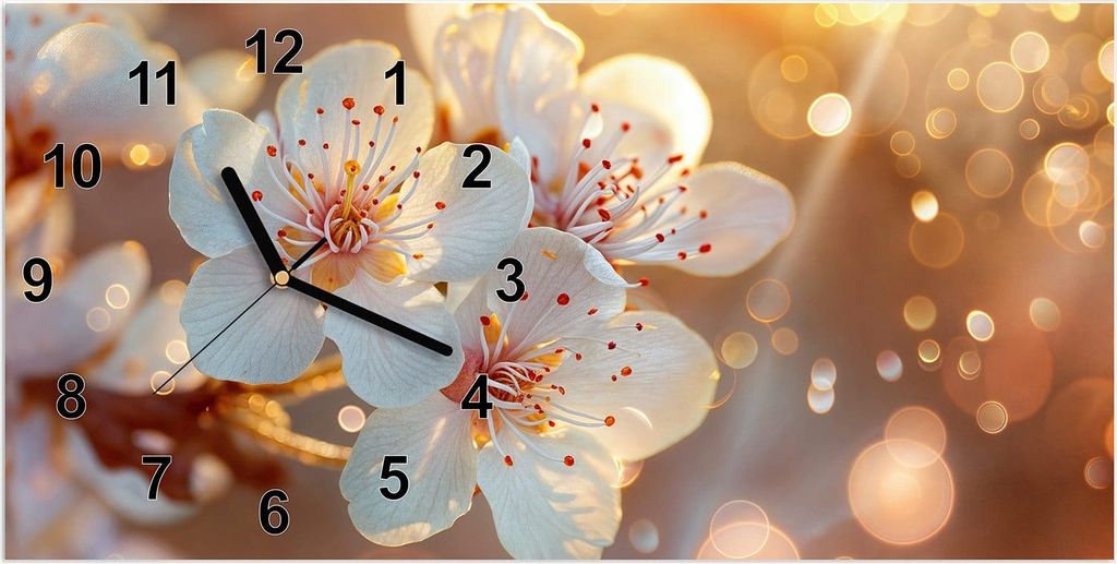 Wanduhr aus Glas mit Motiv Blumenstrahlen- 60 x 30 cm - inkl. Aufhängesystem