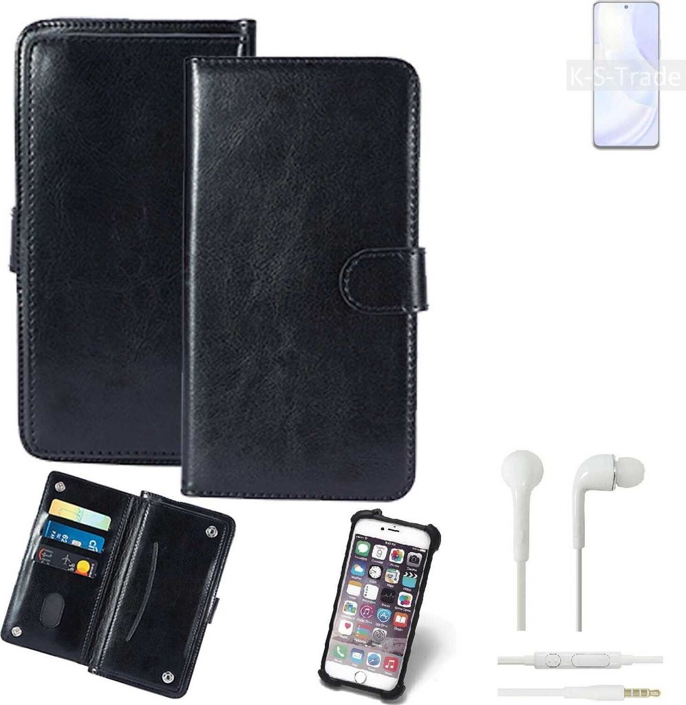 K-S-Trade 360° Hülle kompatibel mit Huawei nova 8 SE Vitality Edition inkl. Headphones schwarz Kunstleder Case BookCase WalletCase