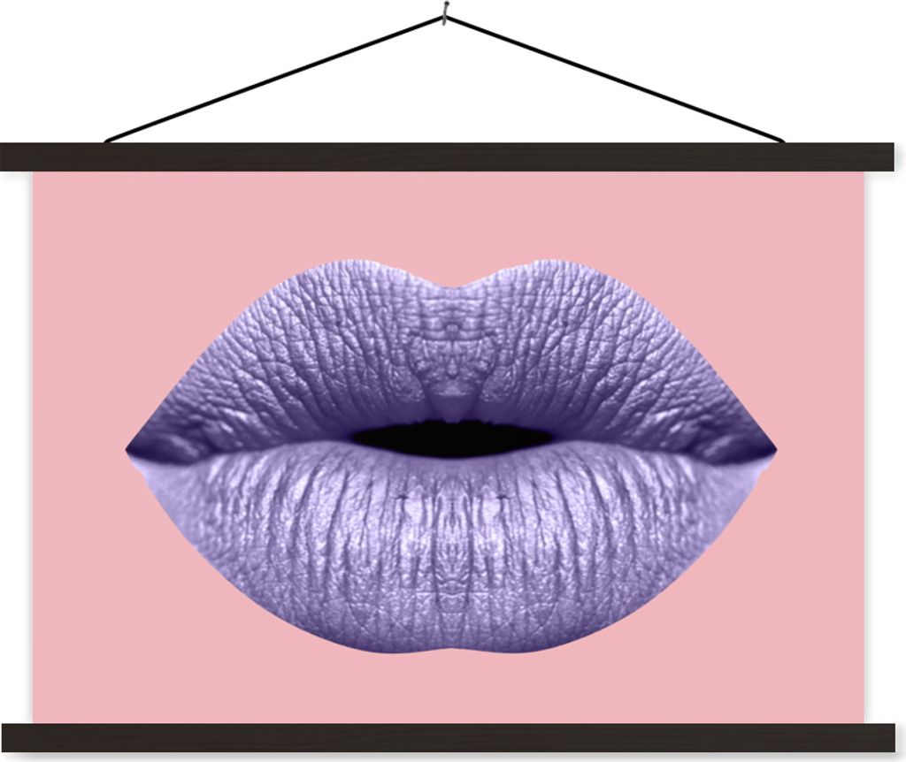 MuchoWow Textilposter Lippen - Pastell - Rosa 90x60 cm mit schwarzem Rahmen - Aufhängungssatz