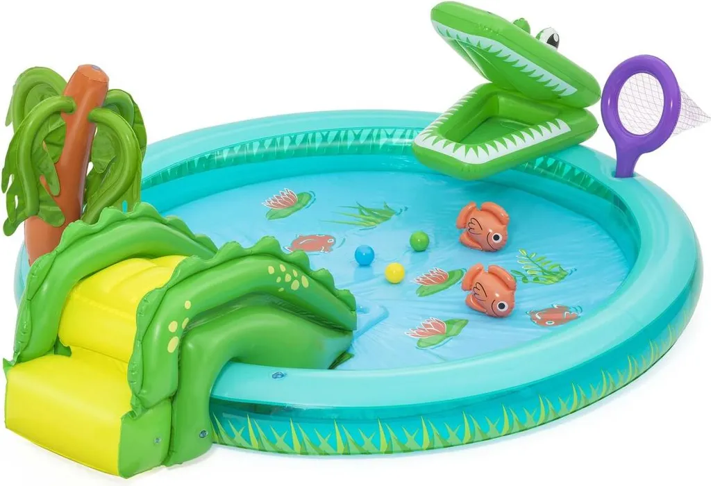 Piscine gonflable avec toboggan et jet d'eau crocodile pour jardin